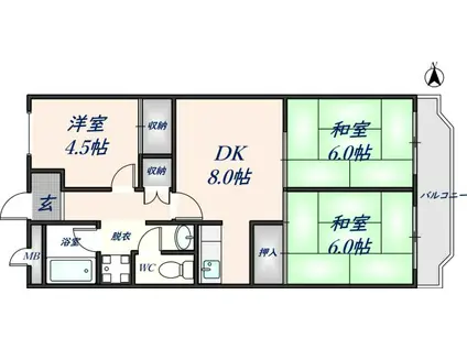 第2東大阪村橋マンション(3DK/5階)の間取り写真
