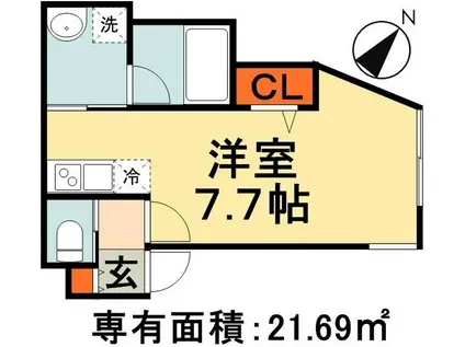 フェリオ道場北(ワンルーム/2階)の間取り写真