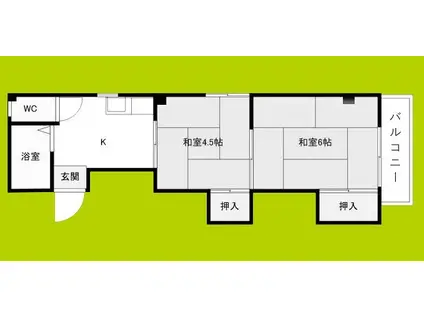 ルンルン桑津(2K/2階)の間取り写真