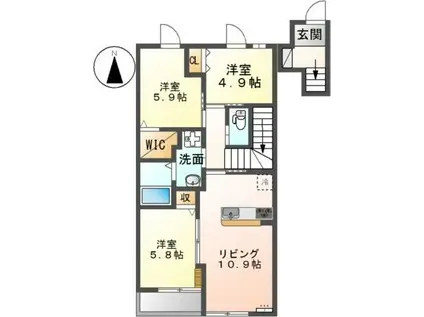 クレジデンス大和B(3LDK/2階)の間取り写真