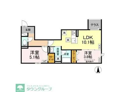 セレスティア上北沢(2LDK/1階)の間取り写真