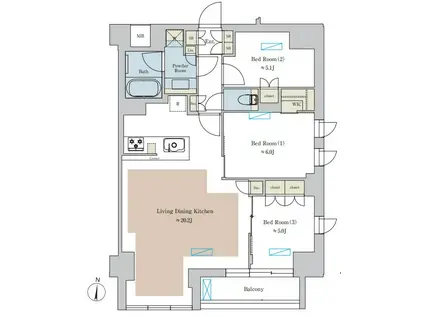 BRILLIA IST 池尻大橋(3LDK/5階)の間取り写真