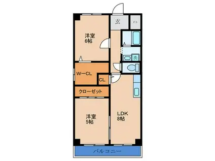 グランドハイツ満寿(2LDK/2階)の間取り写真