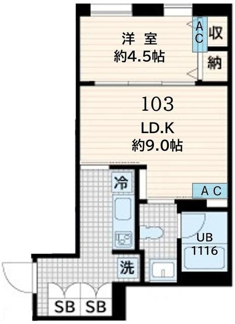 FULLEA恵比寿(1LDK/B1階)の間取り写真
