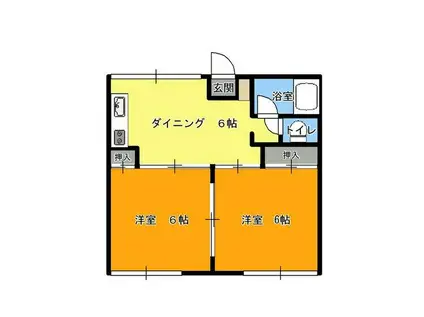 ライフコート長命(2DK/1階)の間取り写真