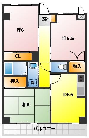 サンライズマンション(3DK/2階)の間取り写真