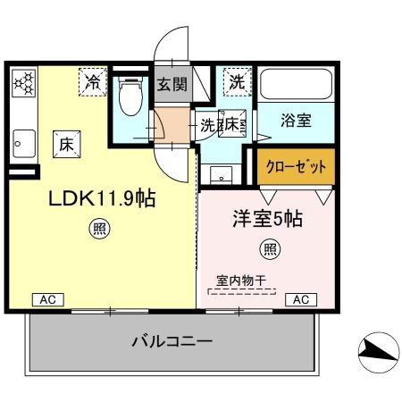 アテリア伍番館(1LDK/1階)の間取り写真