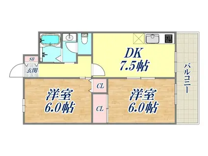 谷上ハイツ(2DK/4階)の間取り写真