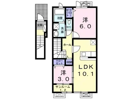 カーサ・フェリーチェ(2LDK/2階)の間取り写真