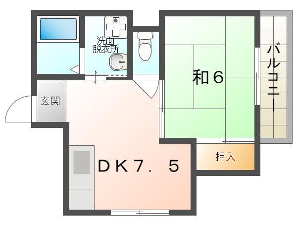 サニーフラット(1DK/2階)の間取り写真