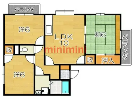 グラティア中条(3LDK/2階)の間取り写真