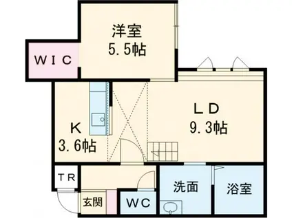 シャムス(1LDK/2階)の間取り写真