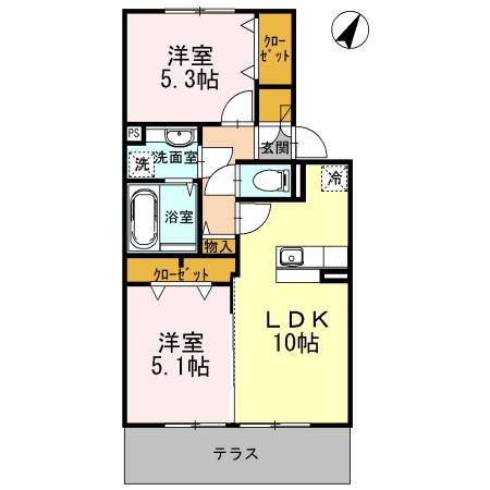 クレール東光(2LDK/1階)の間取り写真