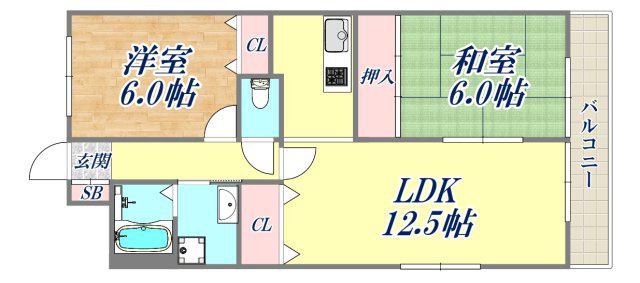 プラマー2番館(2LDK/6階)の間取り写真
