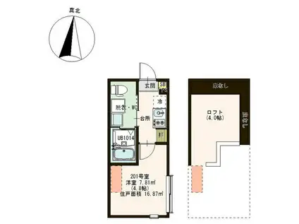 京成本線 京成小岩駅 徒歩10分 ネット代込 フローリング(1K/2階)の間取り写真