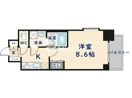 スプランディッド上本町ウエスト(1K/11階)の間取り写真