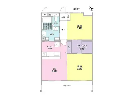 コート昴(2LDK/4階)の間取り写真