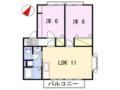サンビレッジ阿成(2LDK/2階)の間取り写真