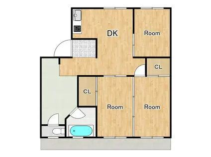 木の岡アパートメント 1号棟(3DK/1階)の間取り写真