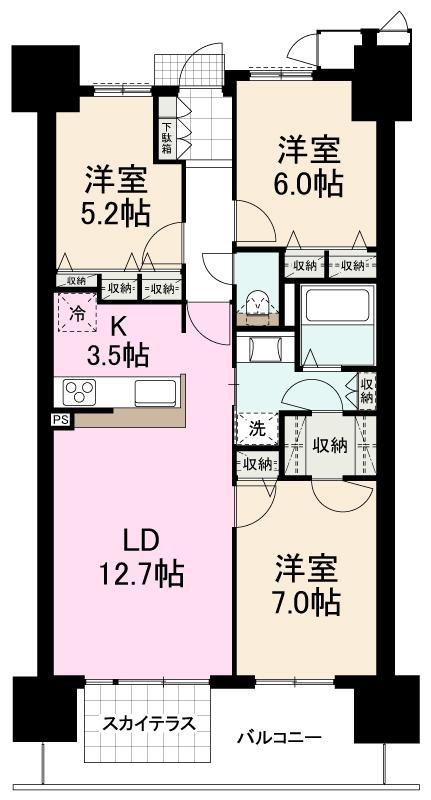 ロイヤルガーデン高松駅西オーシャンビュー弐番館 203号(3LDK/2階)の間取り写真