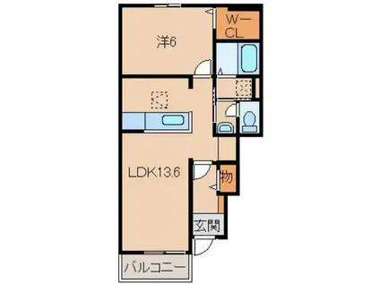 シャノアール西安上(1LDK/1階)の間取り写真