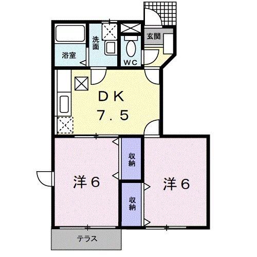 PRIMROSEHILLA(2DK/1階)の間取り写真