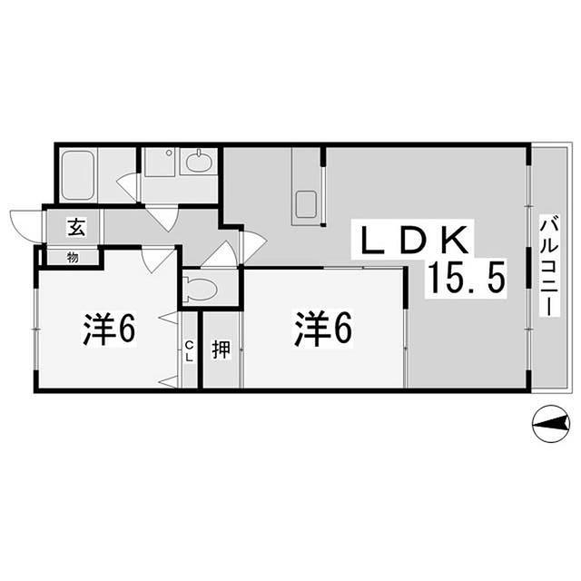 サンヒルズ岡田(2LDK/5階)の間取り写真
