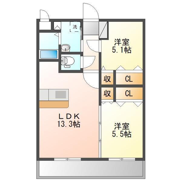 BLISS大在(2LDK/3階)の間取り写真