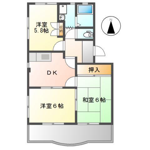 リバーマウスB(3DK/1階)の間取り写真