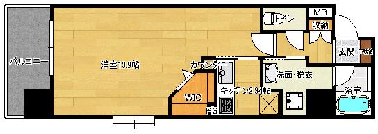 ウェスティン鉄炮町(1K/2階)の間取り写真