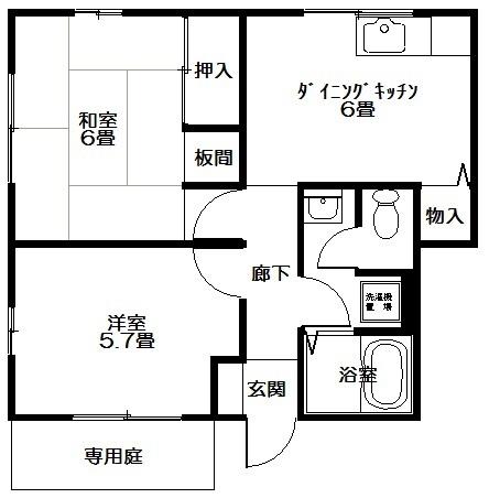 アムールコートA棟(2DK/1階)の間取り写真