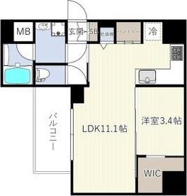エスリードレジデンス ザ・グラン南堀江(1LDK/8階)の間取り写真