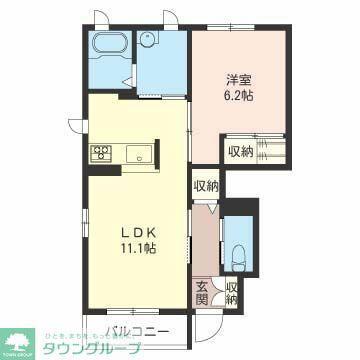 ソレーユメゾン B(1LDK/1階)の間取り写真