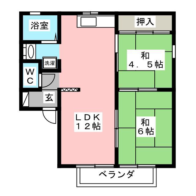 カサベルデI A棟(2LDK/2階)の間取り写真
