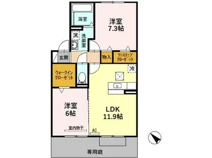 カサベルテ岩田(2LDK/1階)の間取り写真