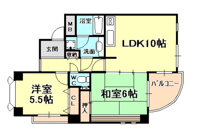 ハイム篠(2LDK/2階)の間取り写真