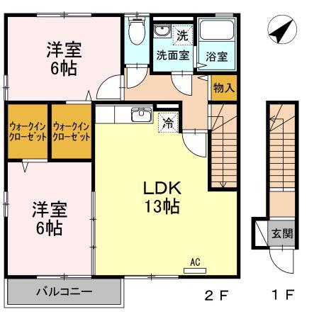 アマービル桜B棟(2LDK/2階)の間取り写真
