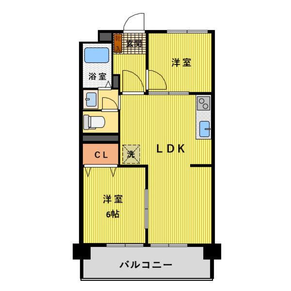 第二若葉ビル(2LDK/5階)の間取り写真
