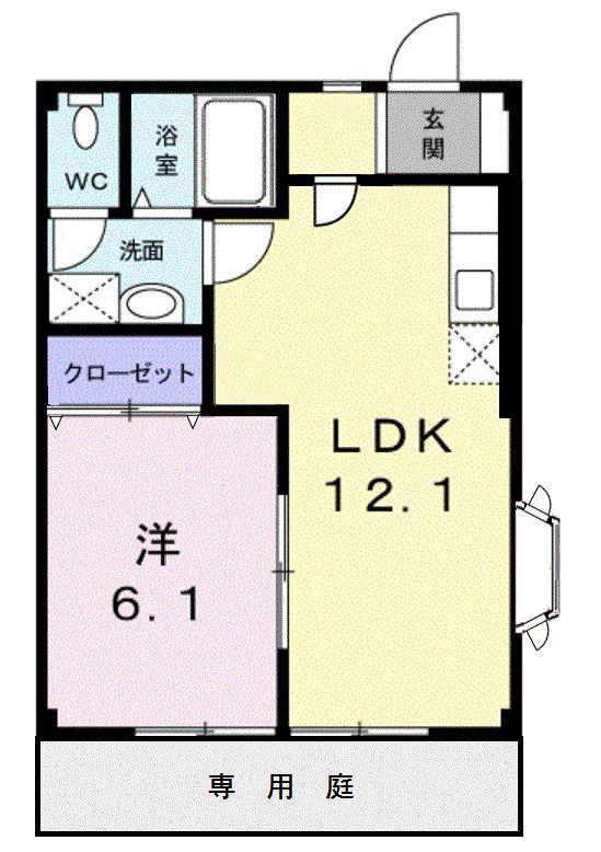 LARGEGATE輝・B(1LDK/1階)の間取り写真