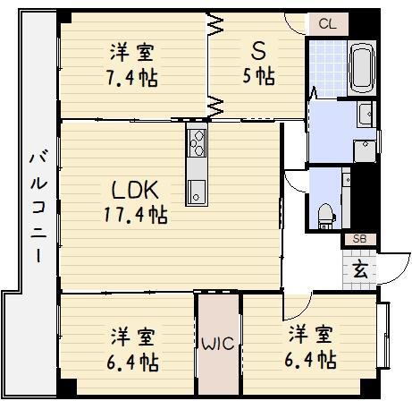 S-FORT小倉(3LDK/15階)の間取り写真
