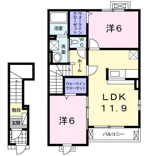 ウエストヒルズII(2LDK/2階)の間取り写真