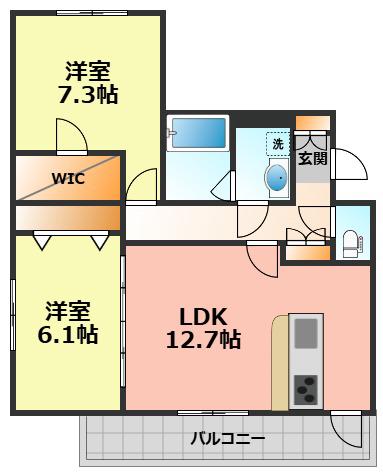 名古屋市西区平中町共同(2LDK/1階)の間取り写真