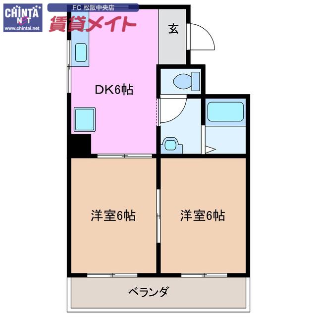 ビオラ第一ビル(2DK/3階)の間取り写真