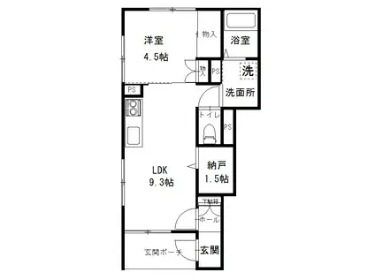 MERVEILLE郡山駅東A(1LDK/1階)の間取り写真