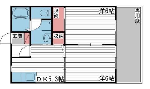 フラワーハイツ B棟(2LDK/1階)の間取り写真