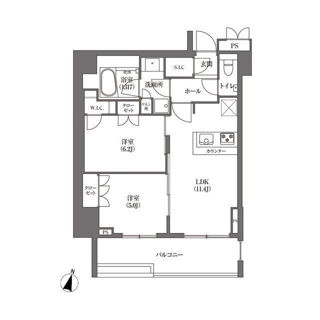 HAMACHO APARTMENTS(2LDK/13階)の間取り写真