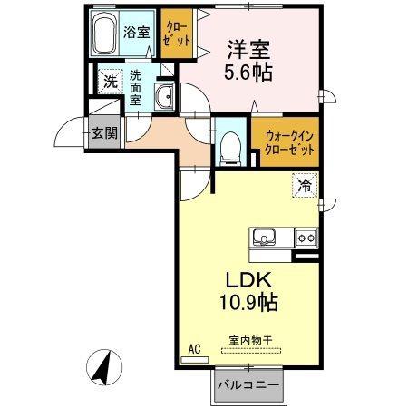 ウィルコート小郡若草町(1LDK/2階)の間取り写真