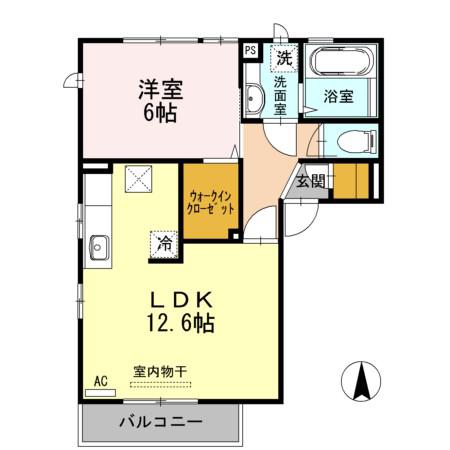 リュエル伊倉(1LDK/1階)の間取り写真
