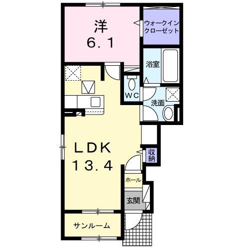 ドゥウェル メヌエット I(1LDK/1階)の間取り写真