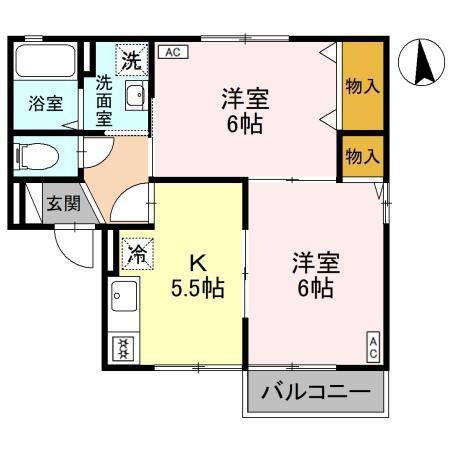 ミンガル(2DK/2階)の間取り写真